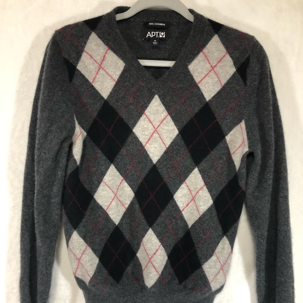 Apt 9 100% Cashmere Plaid Diamond Sweater Size M